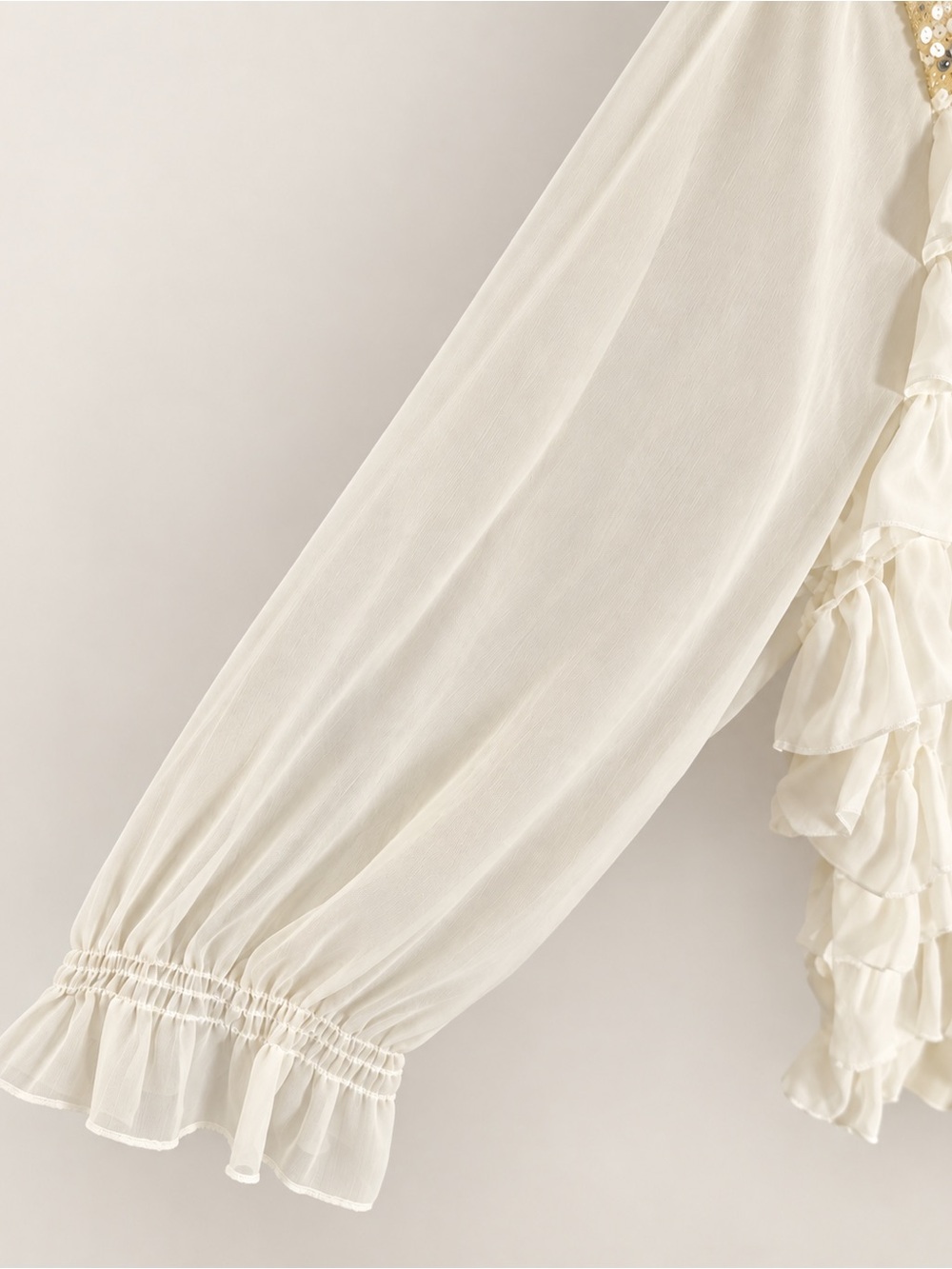 Vintage Boho glam| ruffles and sequins| cottagecore cardigan - Picture 4 of 8